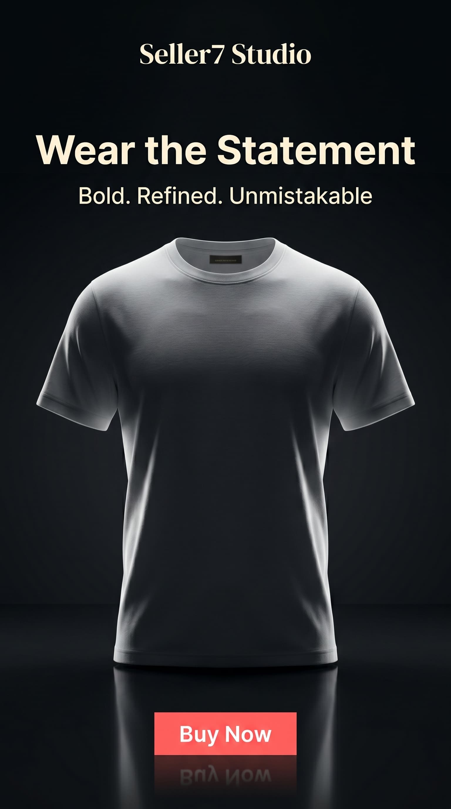 AI-generated premium black style product photo of a white t-shirt for an online store listing